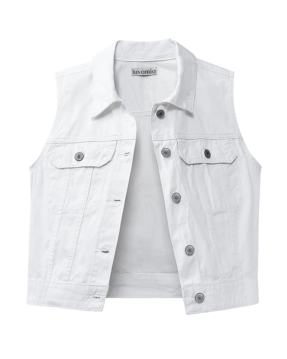 luvamia Denim Vest Top For Women White Vest WomenS Outerwear Vests Womens Denim Vest Womens Jean Vest Winter Cropped Jean Jacket For Women 2024 Size Large Size 12 14
