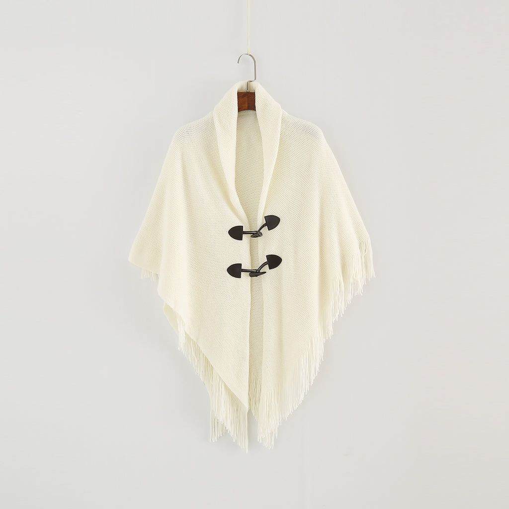 Fashion Button Cardigan with Hooded Cashmere Scarf