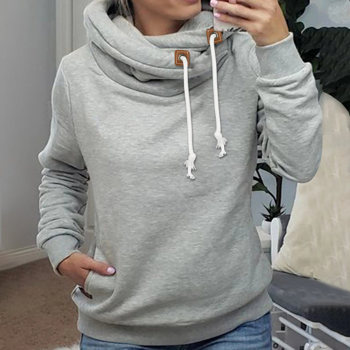 Casual Hooded Patchwork Sweatshirt with Print