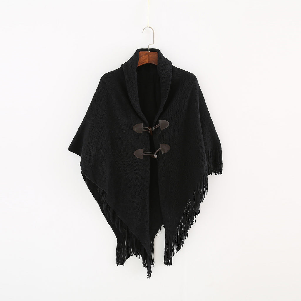 Fashion Button Cardigan with Hooded Cashmere Scarf