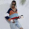 Contrasting Color V-neck Irregular Distressed Sweater