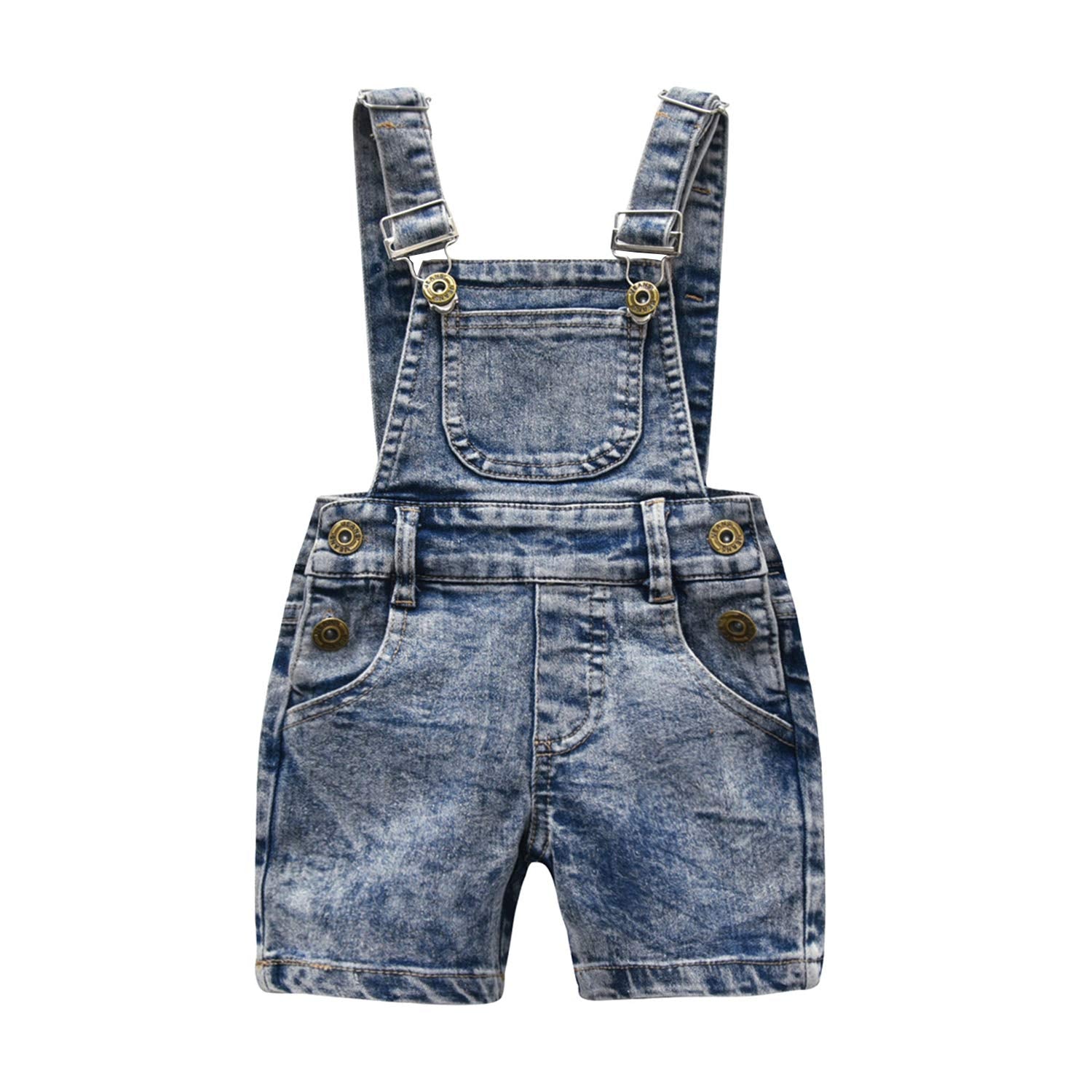 KIDSCOOL SPACE Baby Girl Jean OverallsLittle Kid Denim ShortallBlue18-24 Months