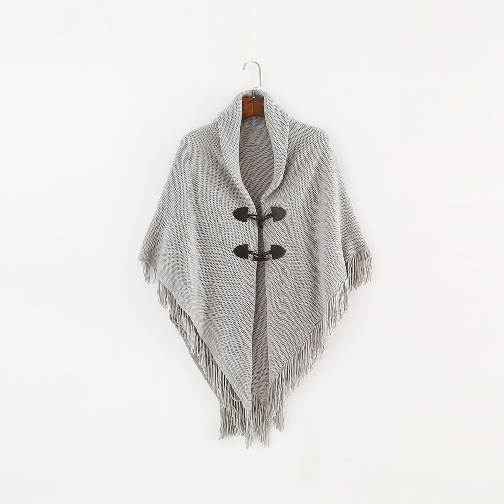 Fashion Button Cardigan with Hooded Cashmere Scarf