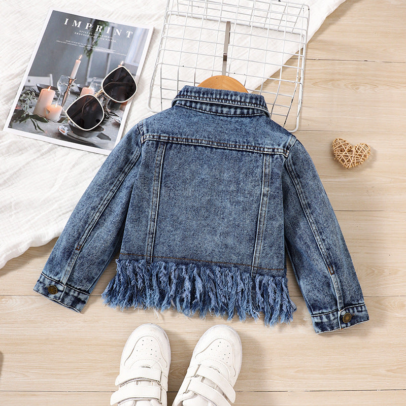 Girls' Jean Jacket with Tassels - Fashionable Autumn Coat