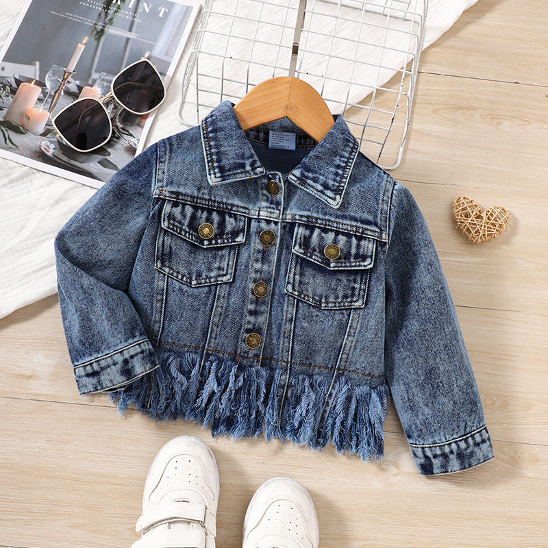 Girls' Jean Jacket with Tassels - Fashionable Autumn Coat